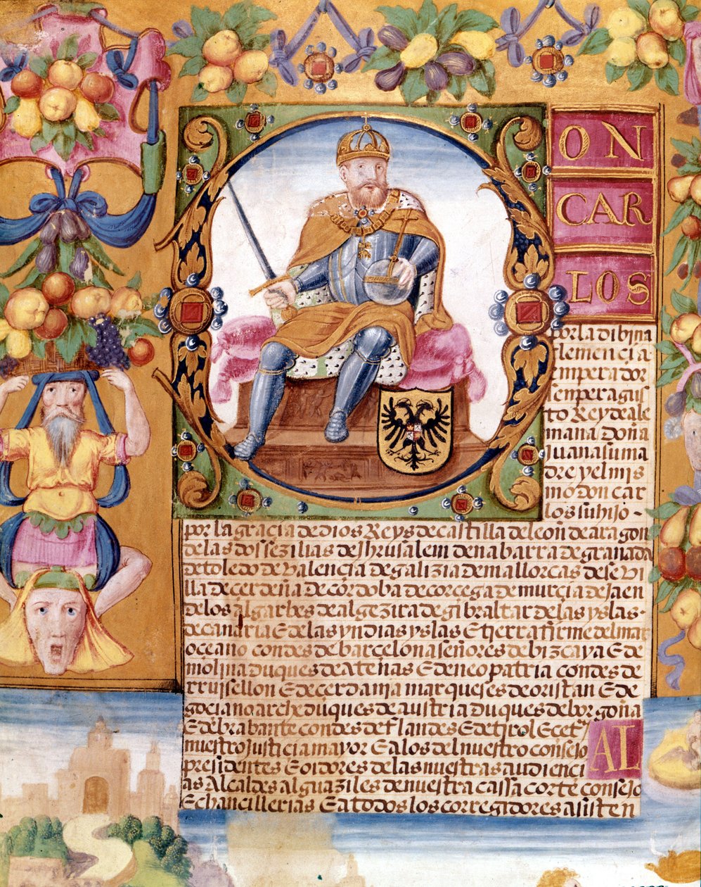 Illuminiertes Porträt von Kaiser Karl V. (1500 - 1558). Detail einer „executoria“ von Unknown artist