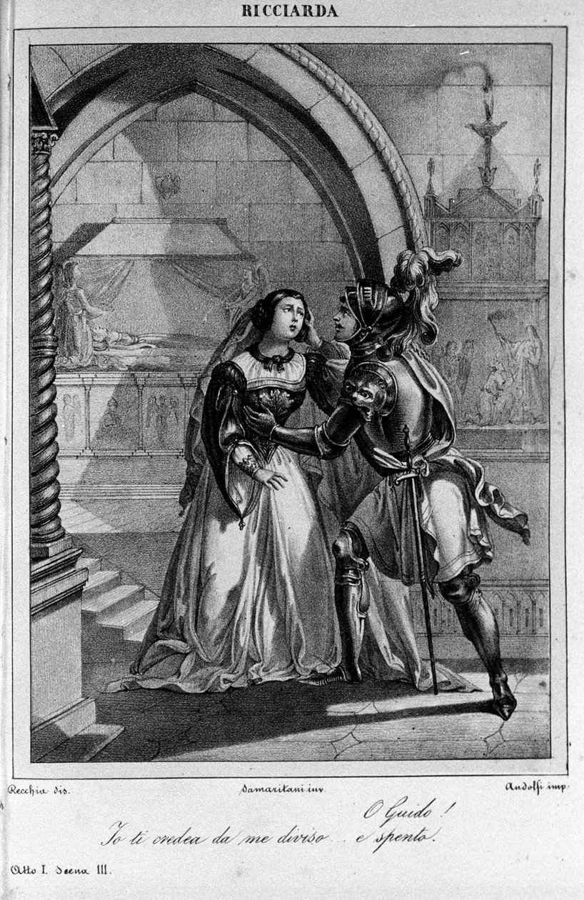 Illustration zu Szene 3 aus Akt I von „Ricciarda“ von Ugo Foscolo, 19. Jahrhundert von Unknown artist