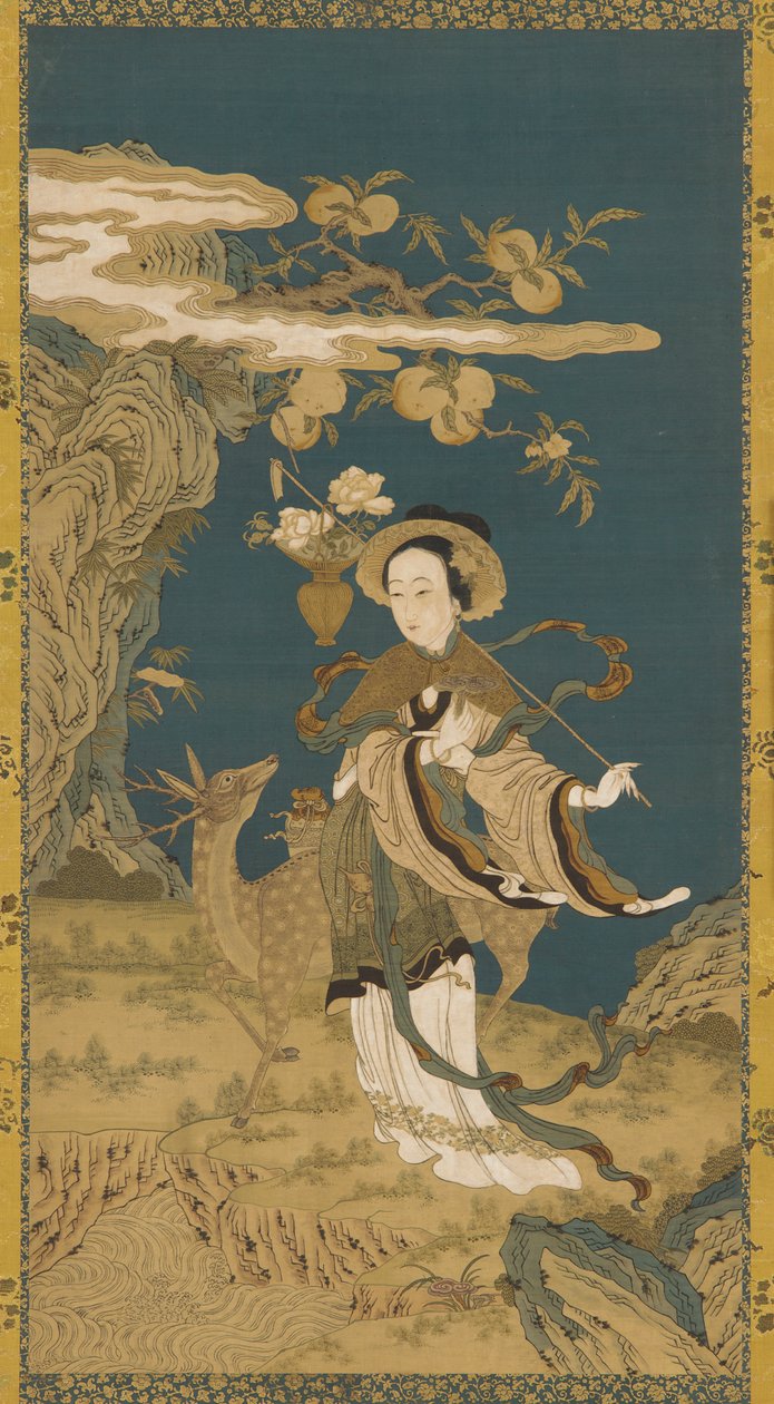Unsterbliche Magu mit Hirsch und Pfirsichbaum von Unknown artist