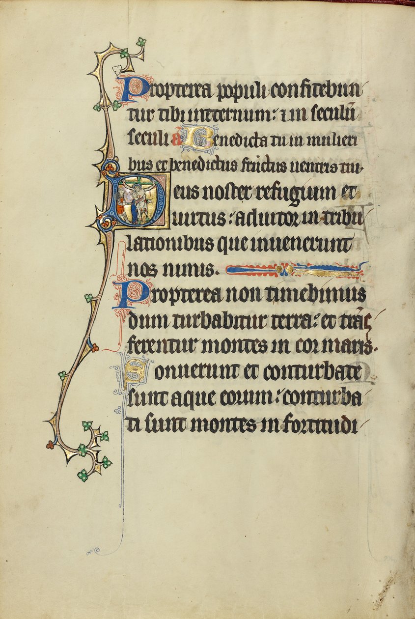 Initiale D: Ein Mann umarmt Christus am Kreuz von Unknown artist