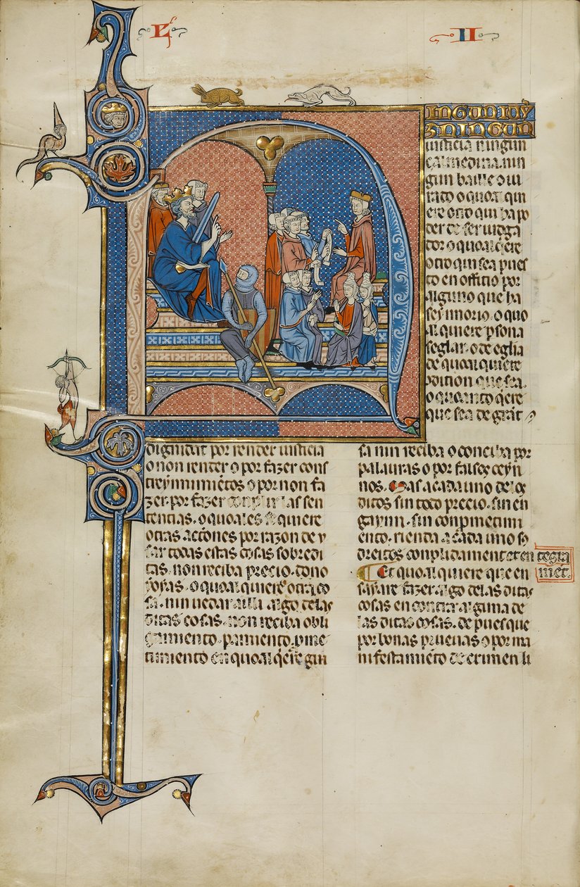 Initiale N: König Jakob I. von Aragon beaufsichtigt ein Gericht von Unknown artist