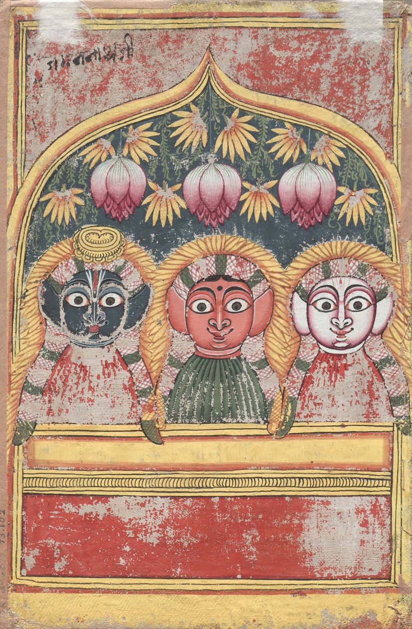 Jagannath, Subhadra und Balarama in einem Bogen (verso) von Unknown artist