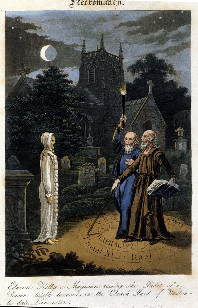John Dee und Edward Kelly beschwören einen Geist. 1825. Bibl. Morando, Mailand von Unknown artist
