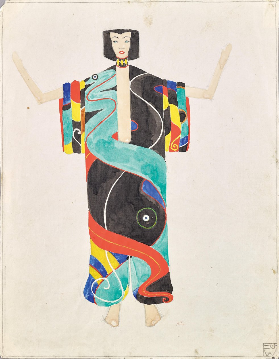 Kostümstudie in Hosenkimono für die Aufführung von Julius Bittners "Der Mantel der Liebe" im Gartentheater der Internationalen Kunstschau, Wien 1909 von Unknown artist