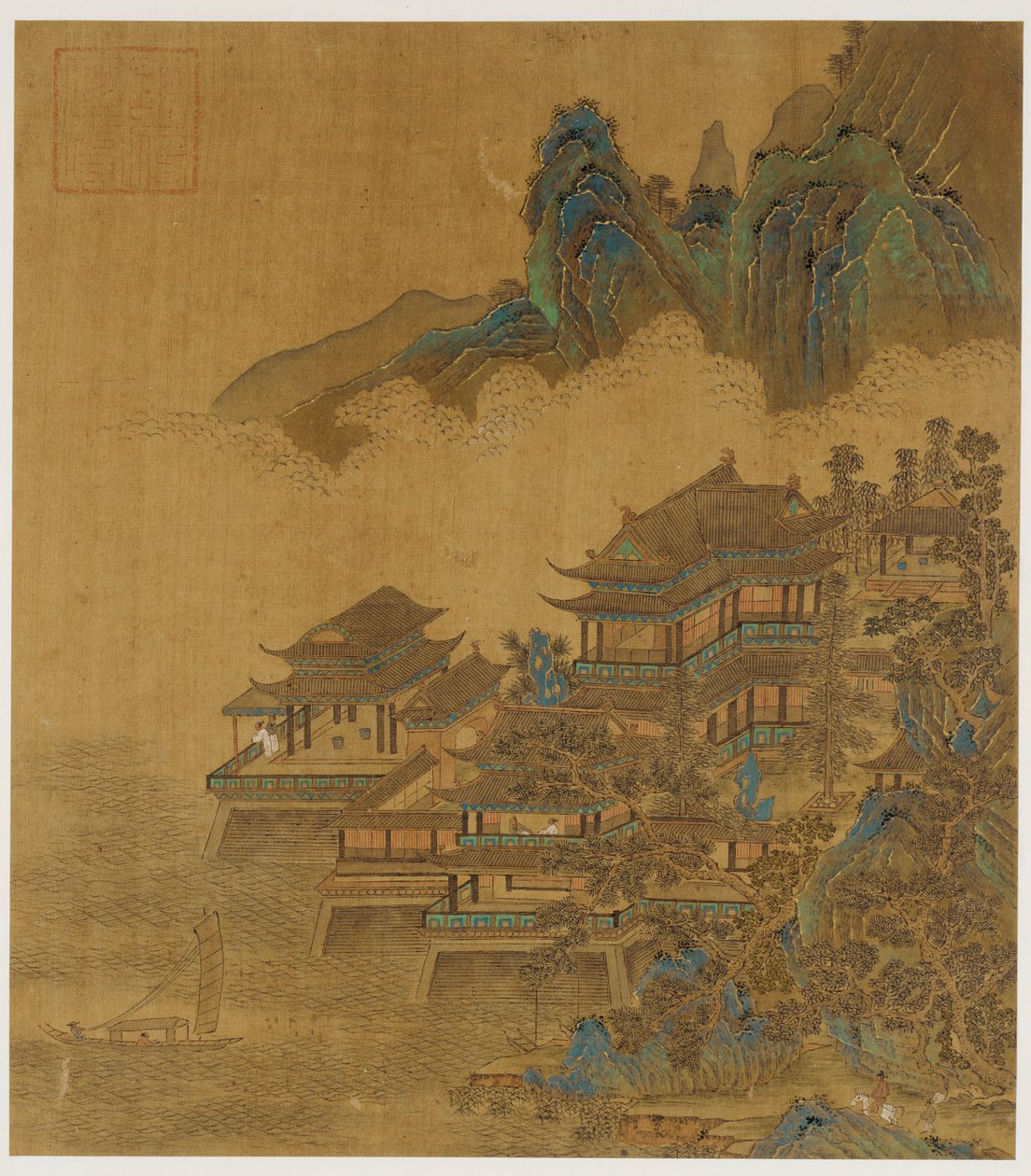 Landschaft: ein Palast zwischen See und Bergen von Unknown artist