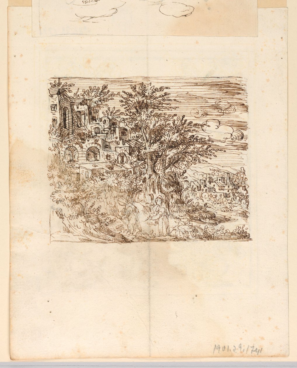 Landschaft; verso: Groteskes Design von Unknown artist