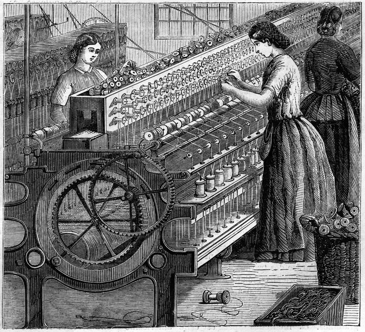 Große englische Industrien: Walter Evans Baumwollspinnerei in England im Jahr 1863. Das Verdrehen des Drahtes von Unknown artist
