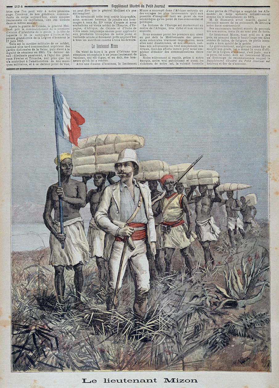 Leutnant Mizon führt eine Erkundungskolonne in Zentralafrika an - in „Le petit journal“ vom 09.07.1892 von Unknown artist