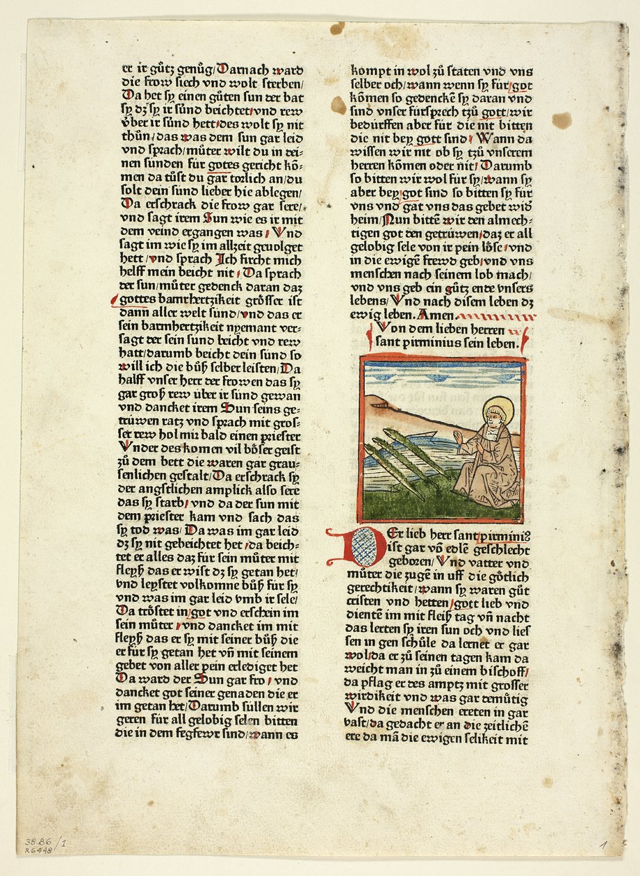 Leben des Heiligen Pirminius aus Heiligenleben, Winterteil, Tafel 1 aus Holzschnitten aus Büchern des 15. Jahrhunderts von Unknown artist