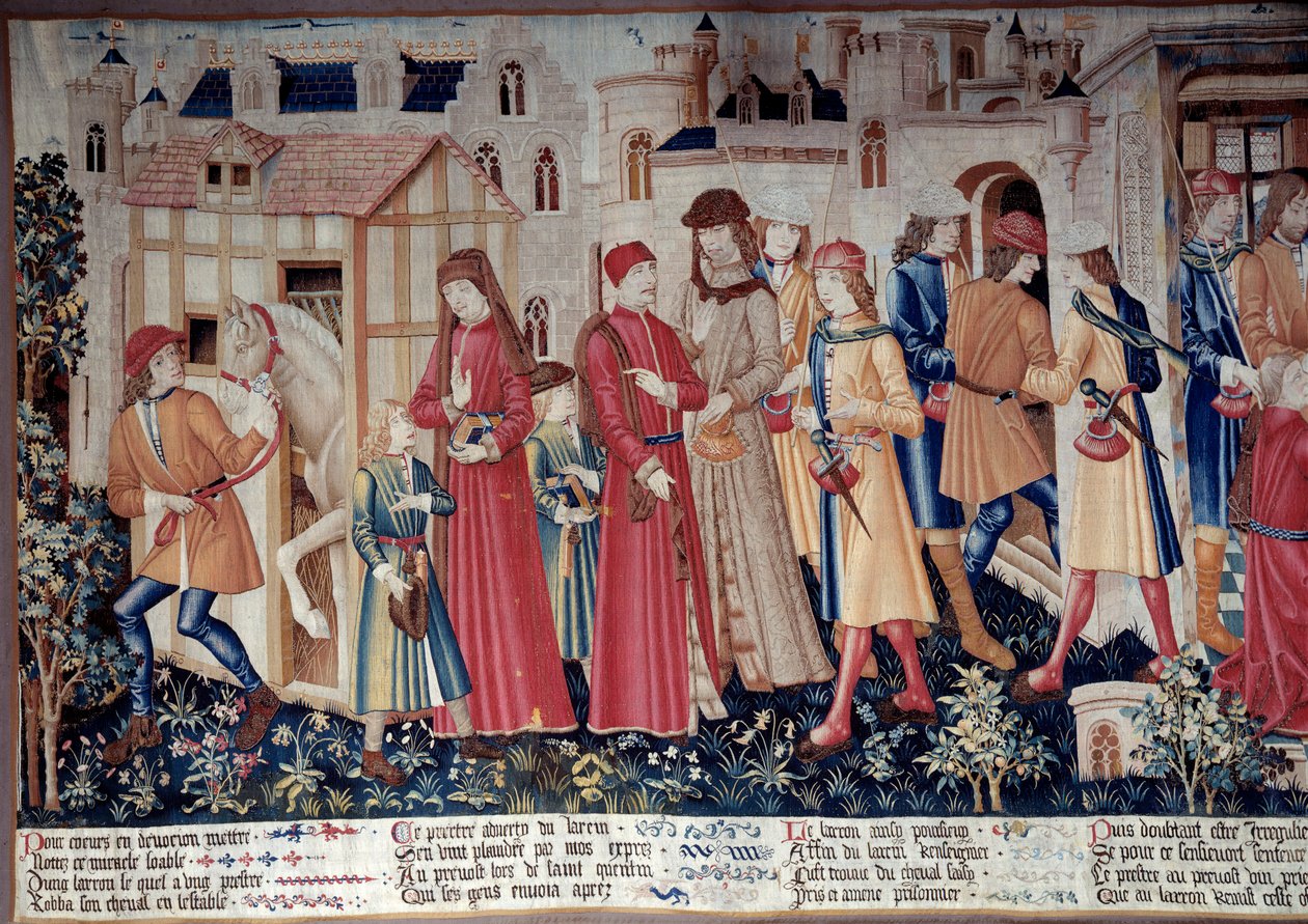 Leben des Heiligen Quentin: Wunder des Heiligen Quentin (Legende Dorée). Tapisserie von Saint Quentin (Fragment links), um 1480. Louvre Museum, Paris von Unknown artist