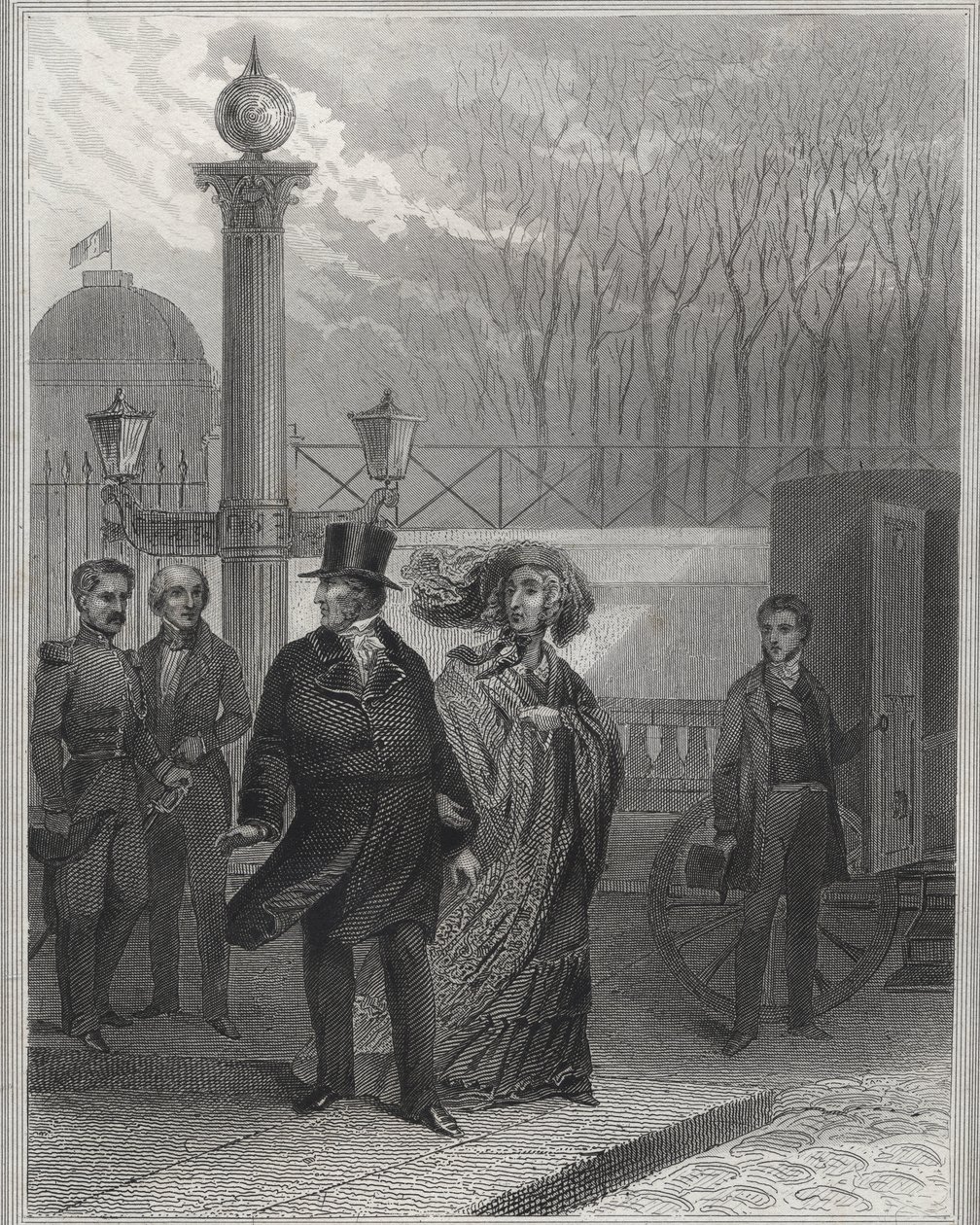 Louis Philippe und seine Familie vor dem Tuilerienpalast - Abdankung von Louis-Philippe I., 24. Februar 1848 und Gründung der Zweiten Republik - Revolution von Februar 1848. Das Volk stürmte die Tuilerien am 24. Februar 1848 nach dem König von Unknown artist