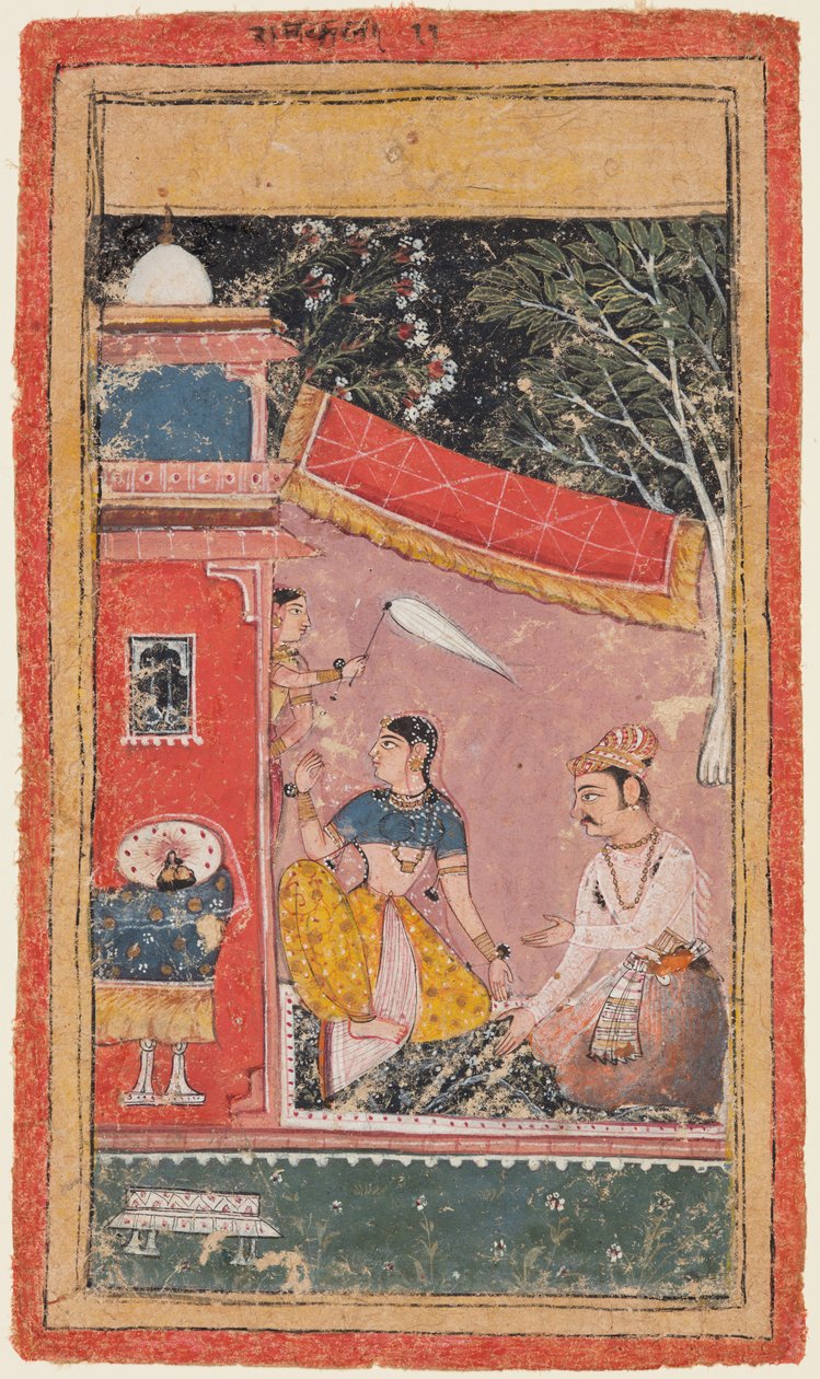 Liebende auf einer Terrasse: Ramakali Ragini von Hindol, aus einem Bundi Ragamala von Unknown artist