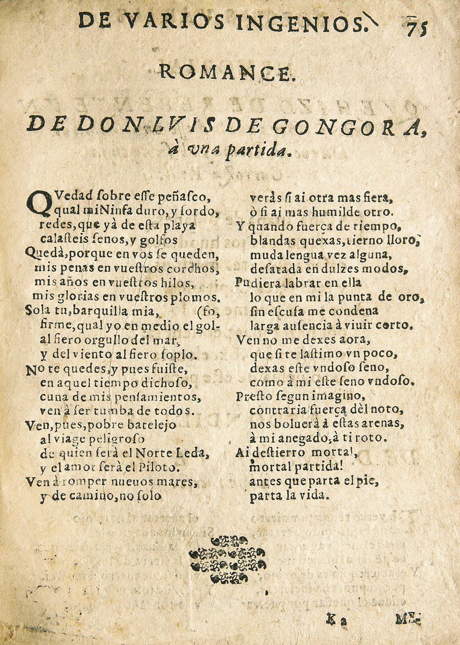 Luis de Góngora y Argote, "Romance a una partida" (Druck) von Unknown artist
