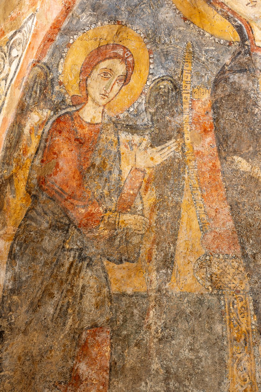 Madonna und Kind zwischen den Erzengeln, Detail des linken Erzengels von Unknown artist