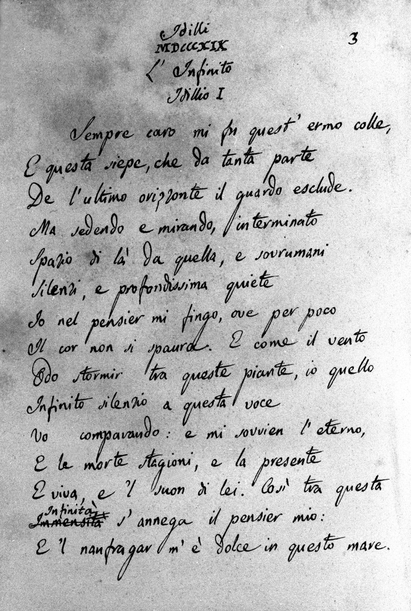 Manuskript von „Idilli“ (Die Idyllen) des italienischen Dichters Giacomo Leopardi, 19. Jahrhundert von Unknown artist