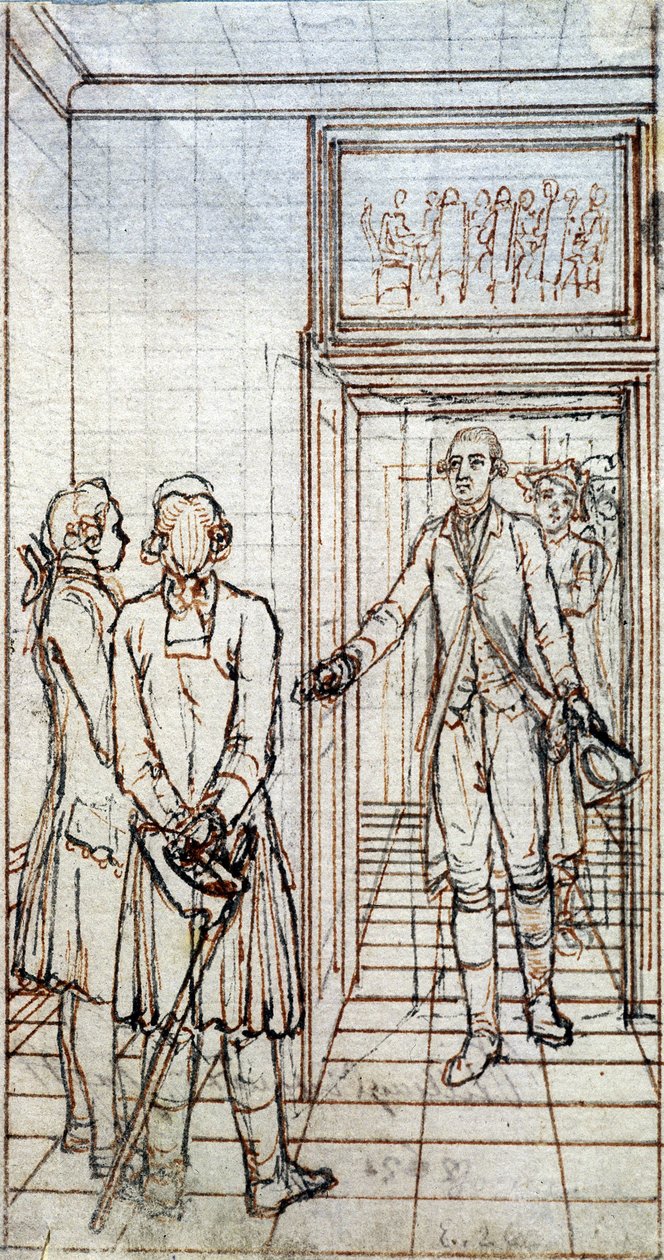 Treffen von Goethe und Jung Stilling in Straßburg. Zeichnung aus dem 19. Jahrhundert von Unknown artist