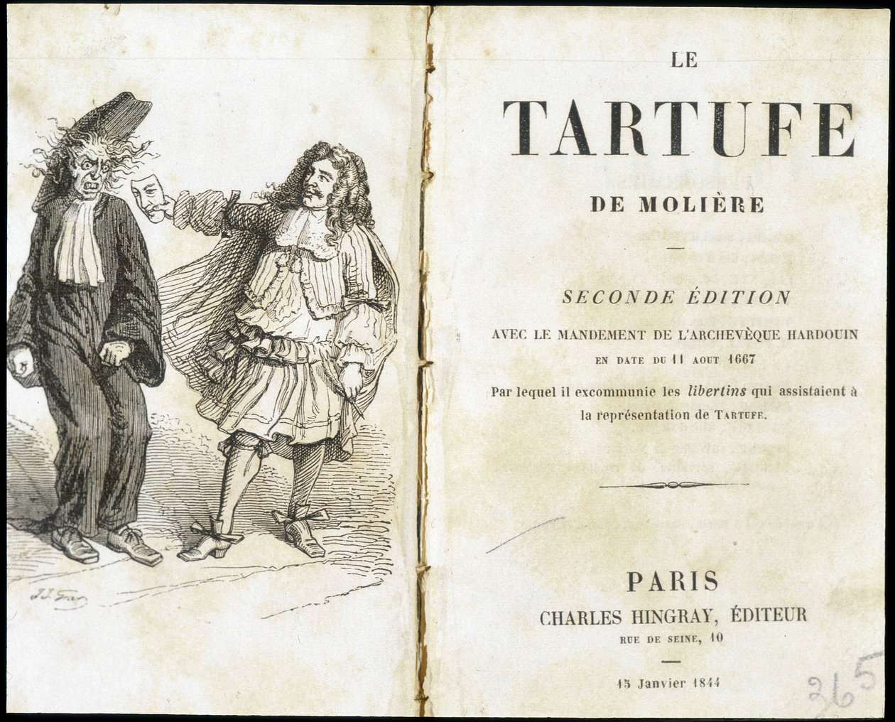 Molière erschreckt einen Geistlichen mit einer Theatermaske - Frontispiz des „Tartuffe“ von Molière, ed. Hingray, Paris von Unknown artist