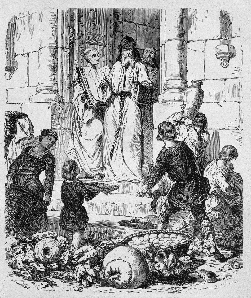 Mönche sammeln Zehnten von den Leuten - in „Histoire des popes“ von Maurice Lachatre von Unknown artist