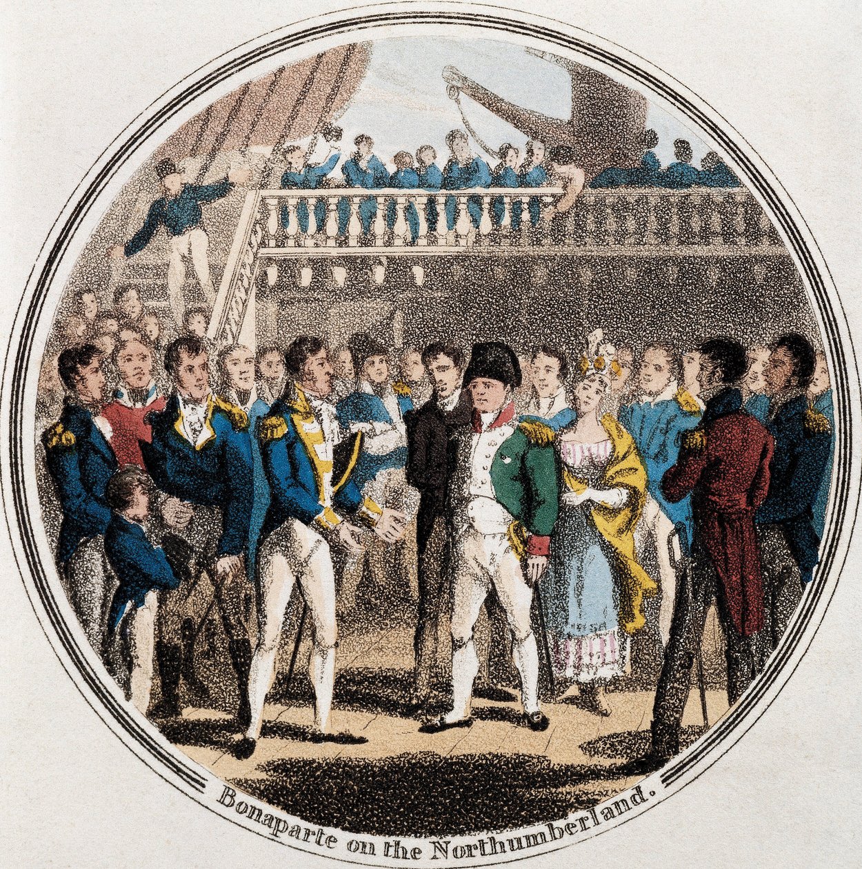 Napoleon Bonaparte und der englische Admiral George Cockburn auf der Northumberland begleitet von Madame Bertrand von Unknown artist