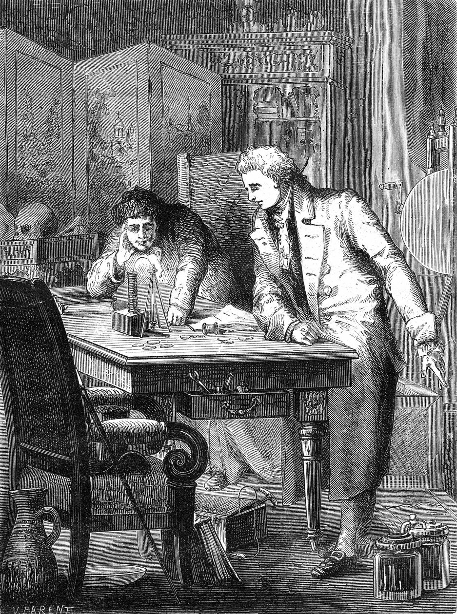 Nicholson und Carlisle zersetzen Wasser durch die Batterie von Volta, London, 2. Mai 1800 von Unknown artist