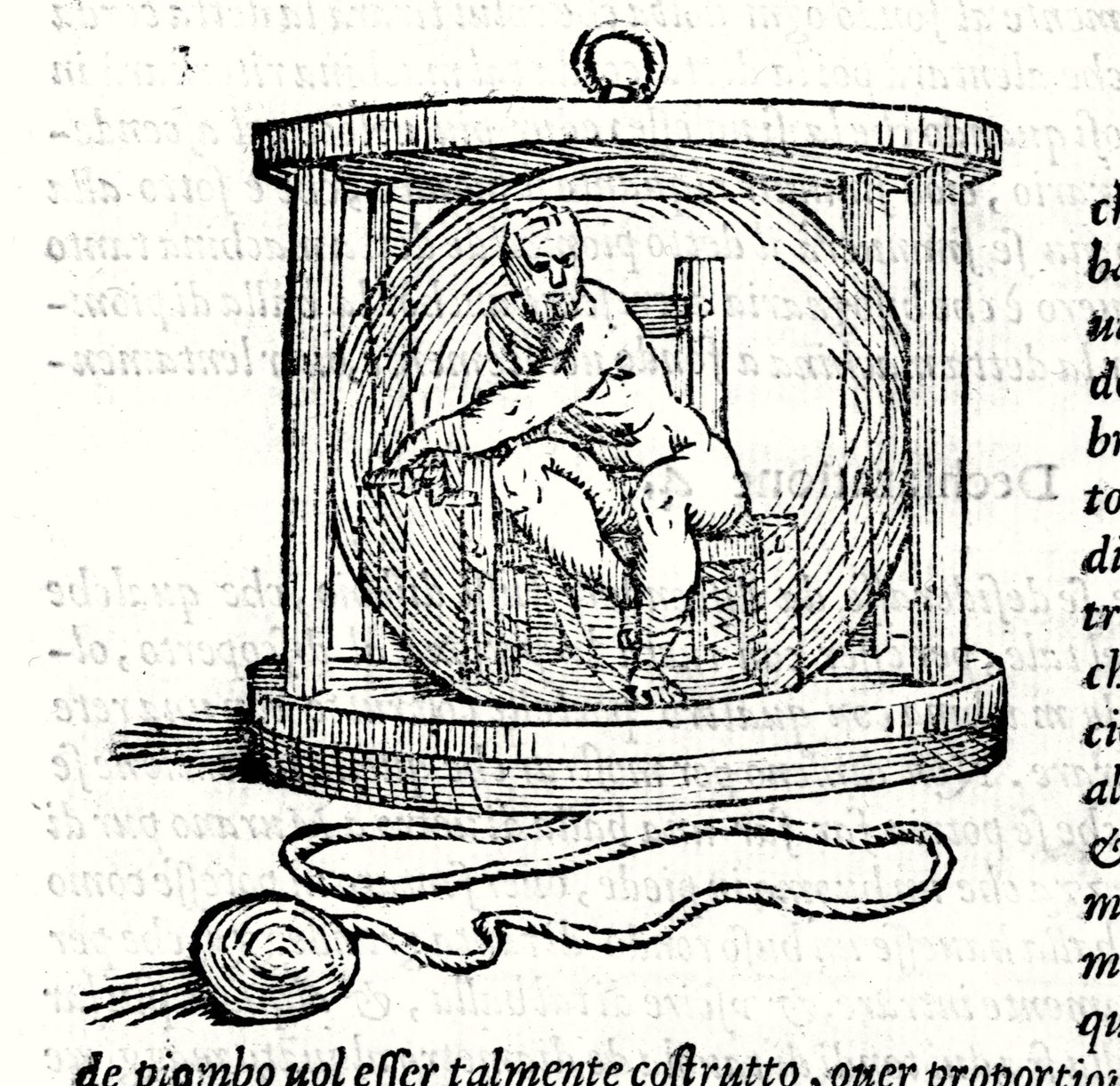 Nicoli Fontanas zweiter Anzug genannt Tartaglia. Er sieht eine Kristallkugel vor, in der sich der Taucher einschließt. Gravur 16. Jahrhundert von Unknown artist