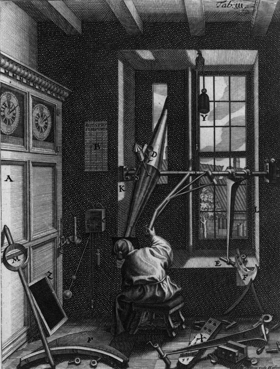 Olaus Romer (Ole), dänischer Astronom (1644-1710) beobachtet die ...