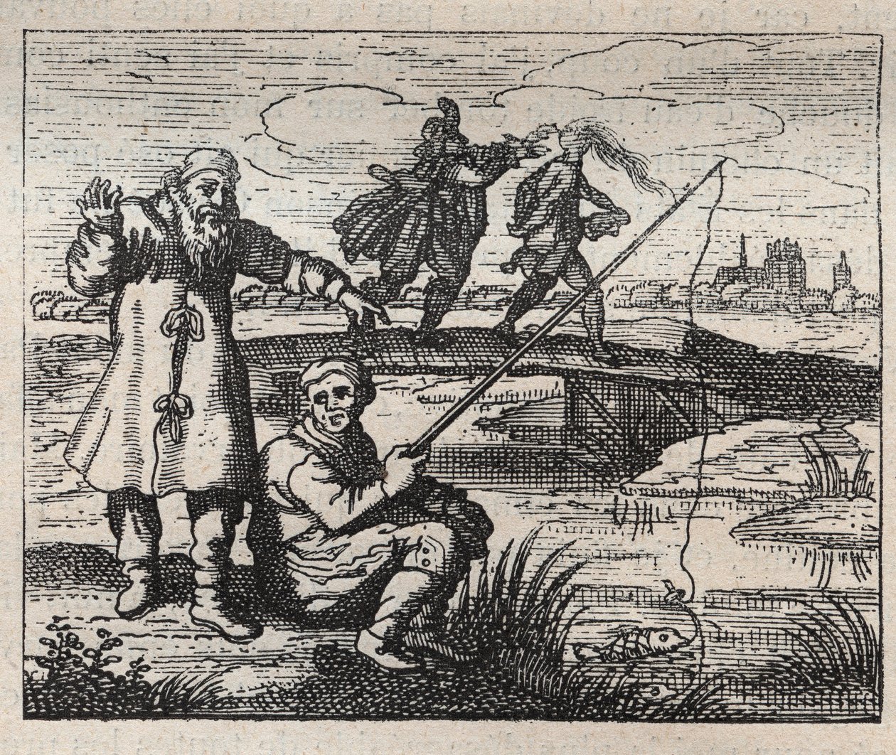 Alte Sprichwörter: Die Gelegenheit ist hinten kahl - Kupferstich 18. Jahrhundert von Unknown artist