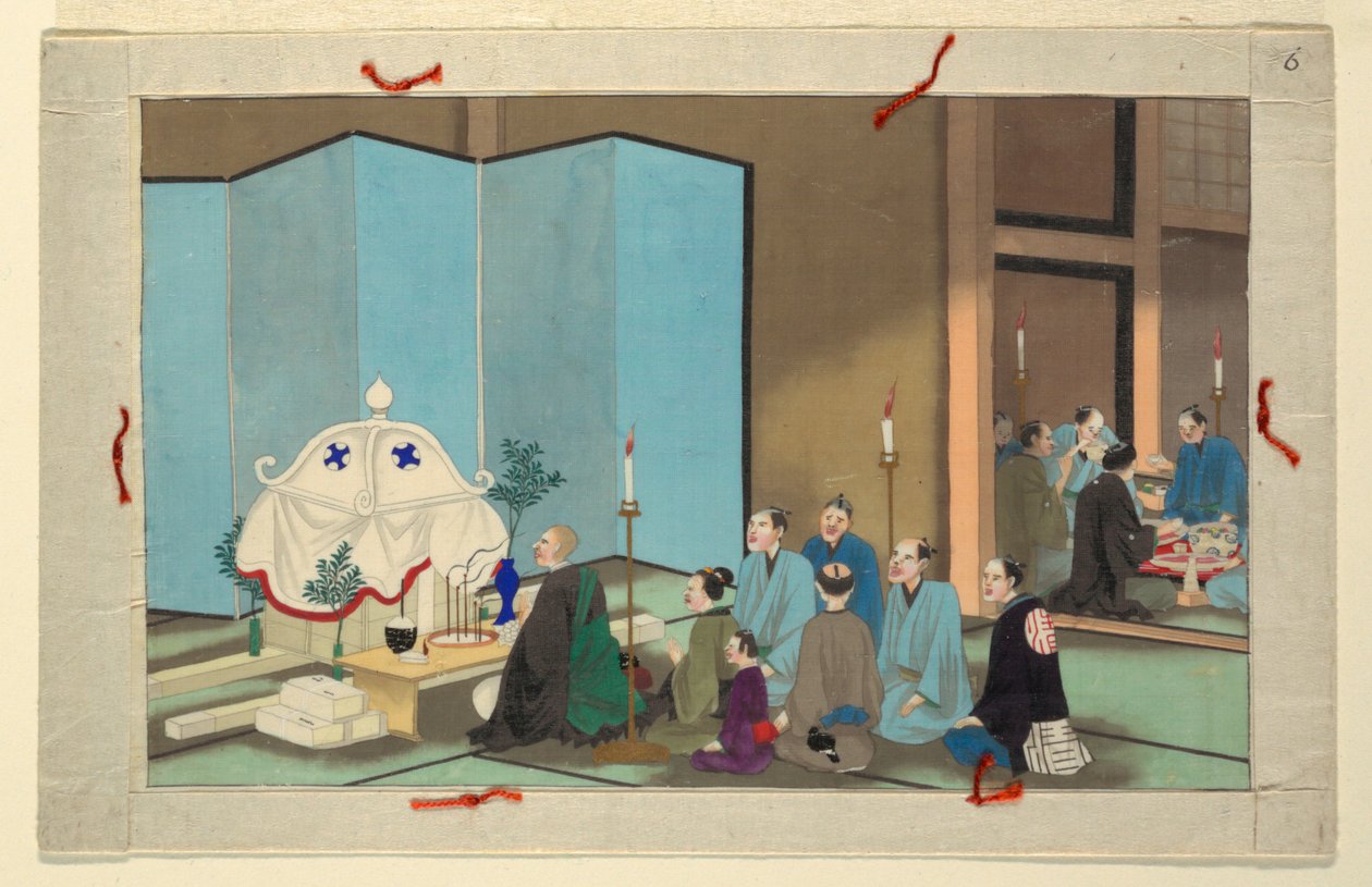 Eine von sechzehn Szenen des Todes und der Beerdigung eines Mannes von Unknown artist