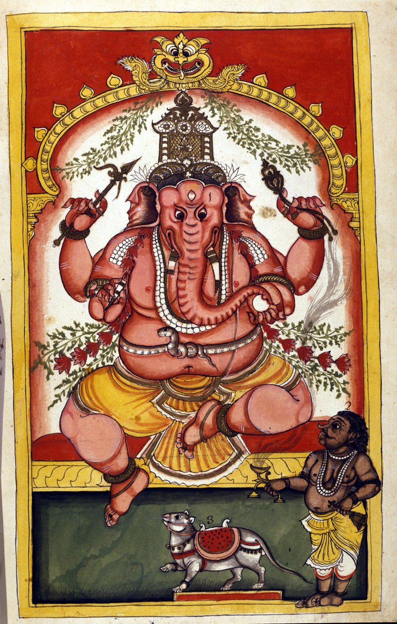 Seite mit der Darstellung der hinduistischen Gottheit Ganesha. Seite aus dem Manuskript „Geschichte von Mogol“ von Stefano Nivibus Cardeira. 18. Jahrhundert. Biblioteca Marciana, Venedig von Unknown artist