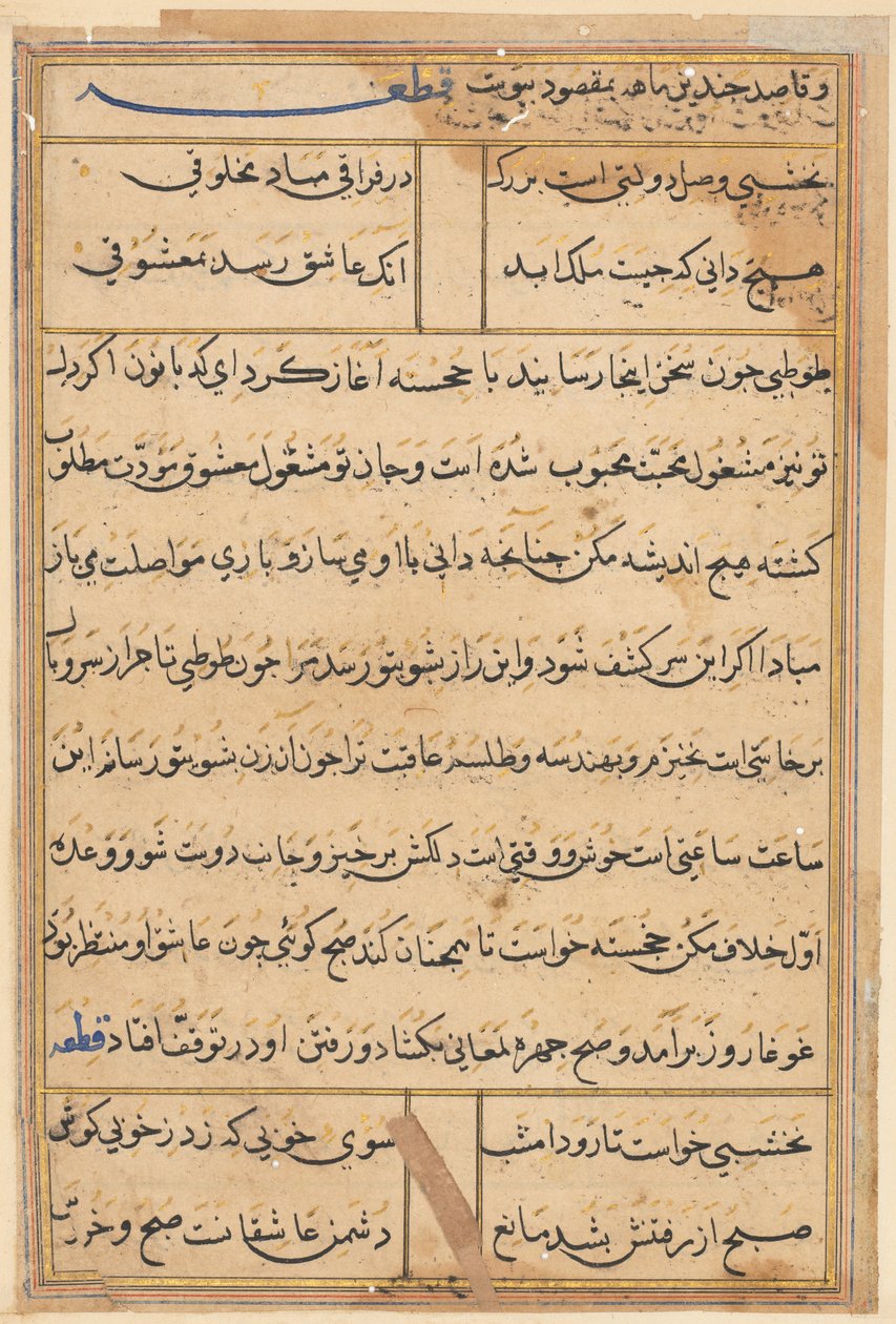 Seite aus Geschichten eines Papageis (Tuti-nama): Textseite von Unknown artist