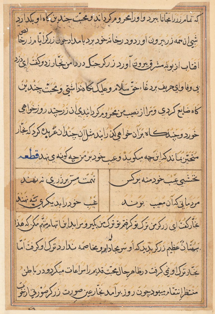 Seite aus Geschichten eines Papageis (Tuti-nama): Textseite von Unknown artist