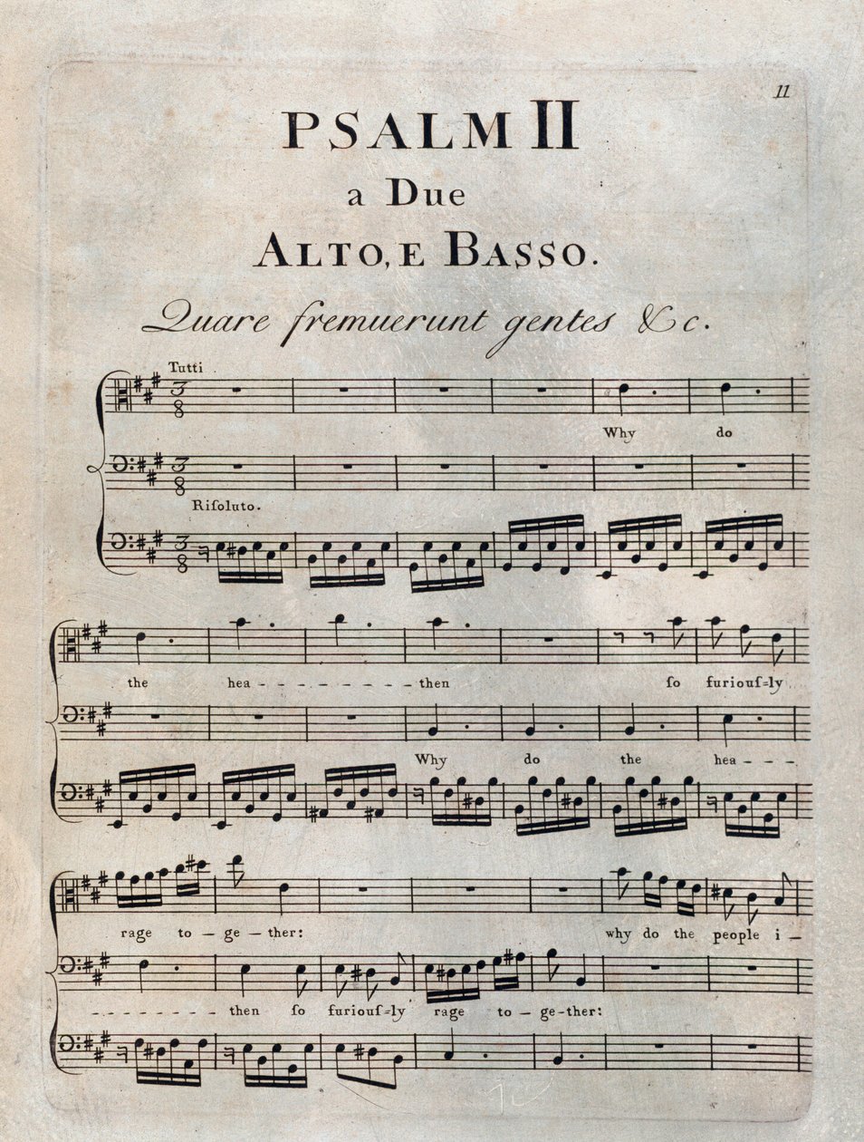 Seite des zweiten Psalms in der Partitur von „Die Psalmen“ von Benedetto Marcello von Unknown artist