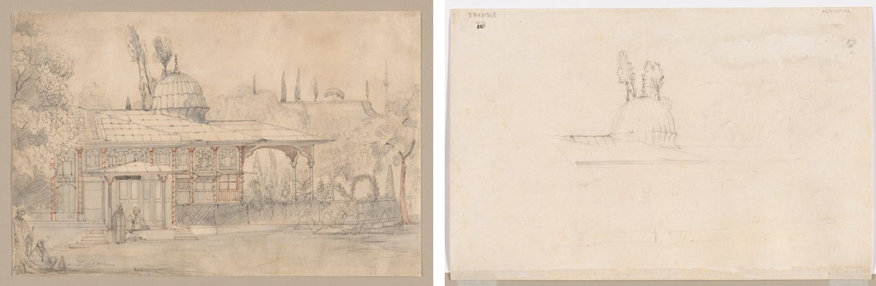 Pavillon in der Nähe einer Moschee (recto) Skizze für Pavillon in der Nähe einer Moschee (verso) von Unknown artist