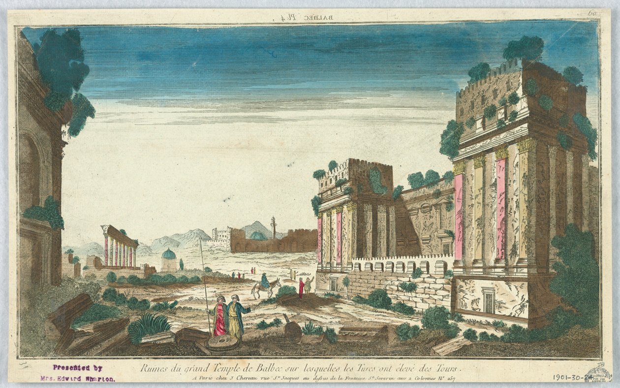 Guckkasten, Balbec Pl. 4, Ruinen des Großen Tempels von Balbec, auf denen die Türken Türme errichtet haben, 60 von Unknown artist