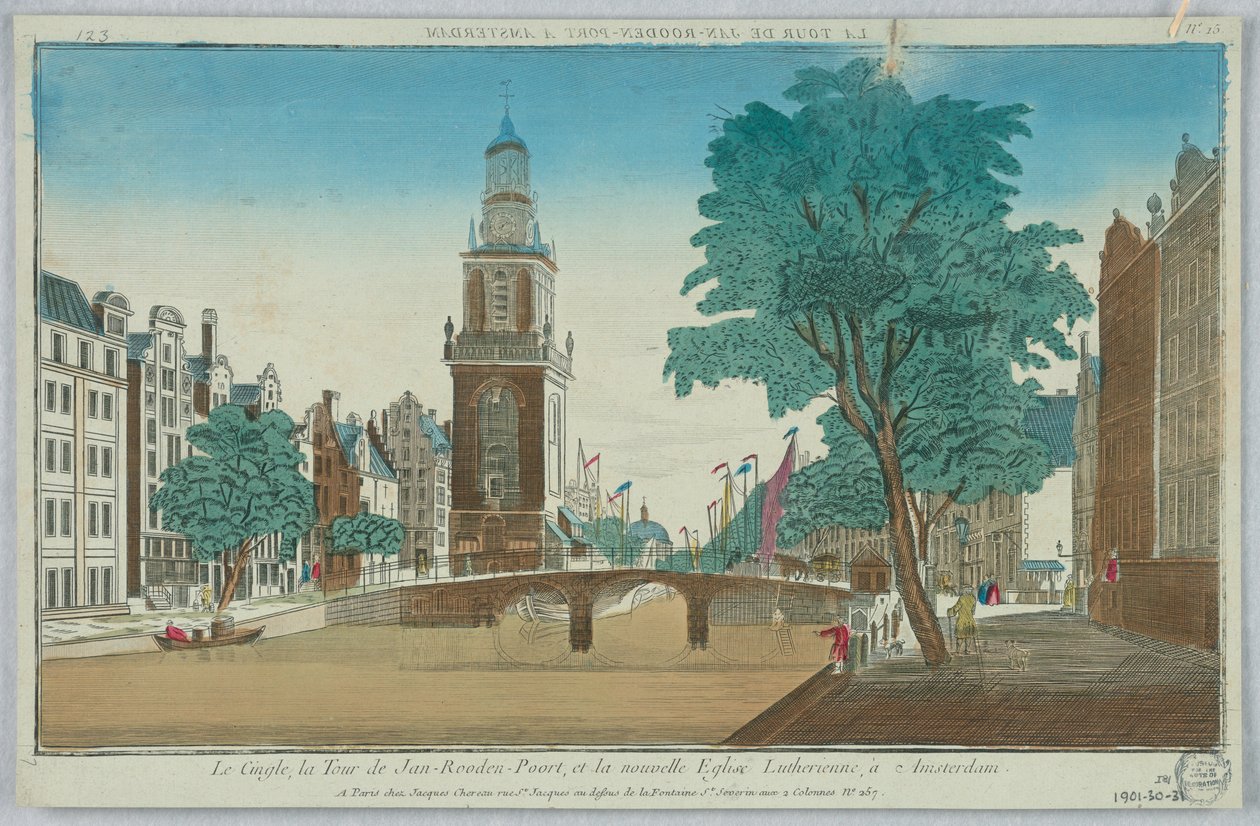 Guckkasten, Le Cingle, der Jan-Rooden-Poort-Turm und die neue lutherische Kirche in Amsterdam, Nr. 15 von Unknown artist