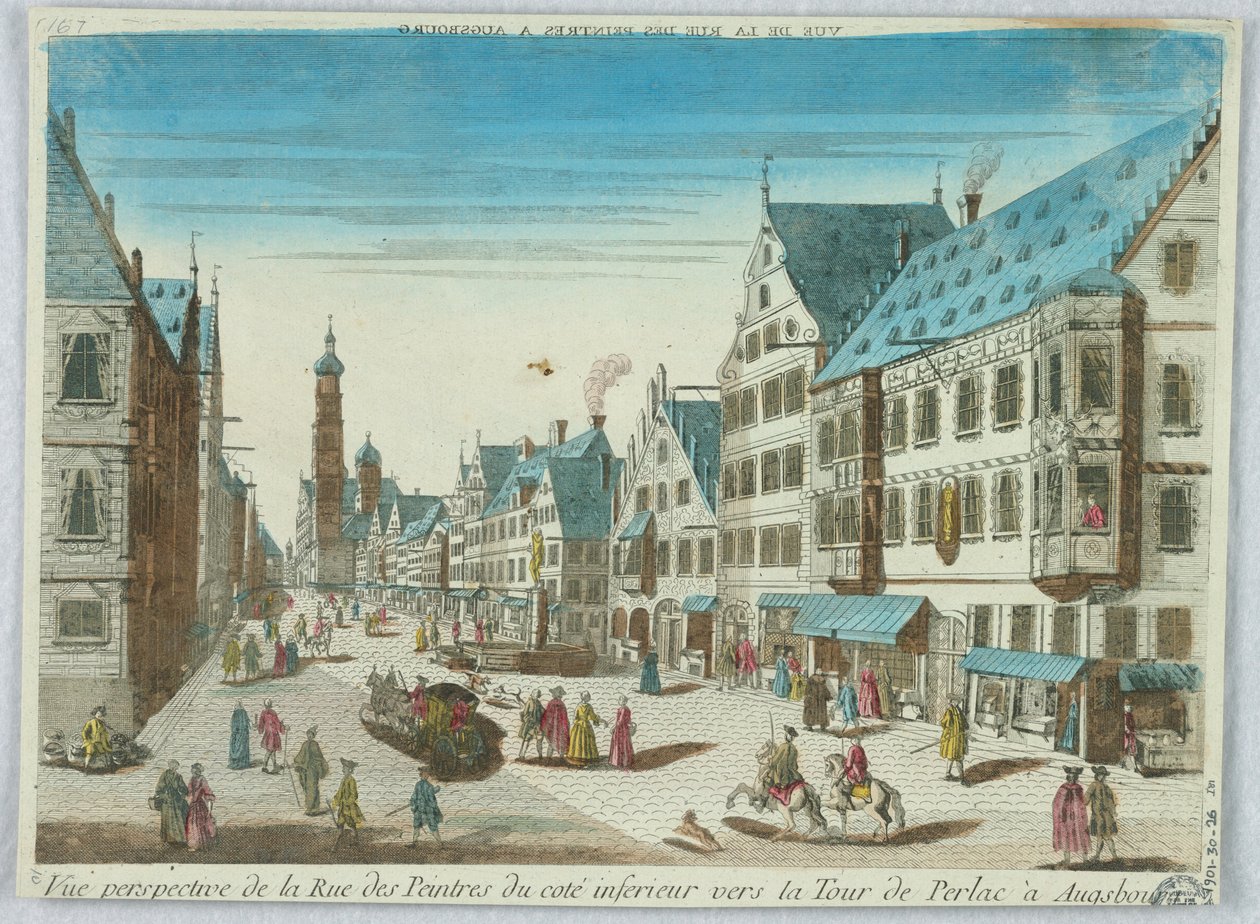 Guckkasten, Vue Perspective de la Rue des Peintres du Cote Inferieur Vers la Tour de Perlac in Augsburg von Unknown artist