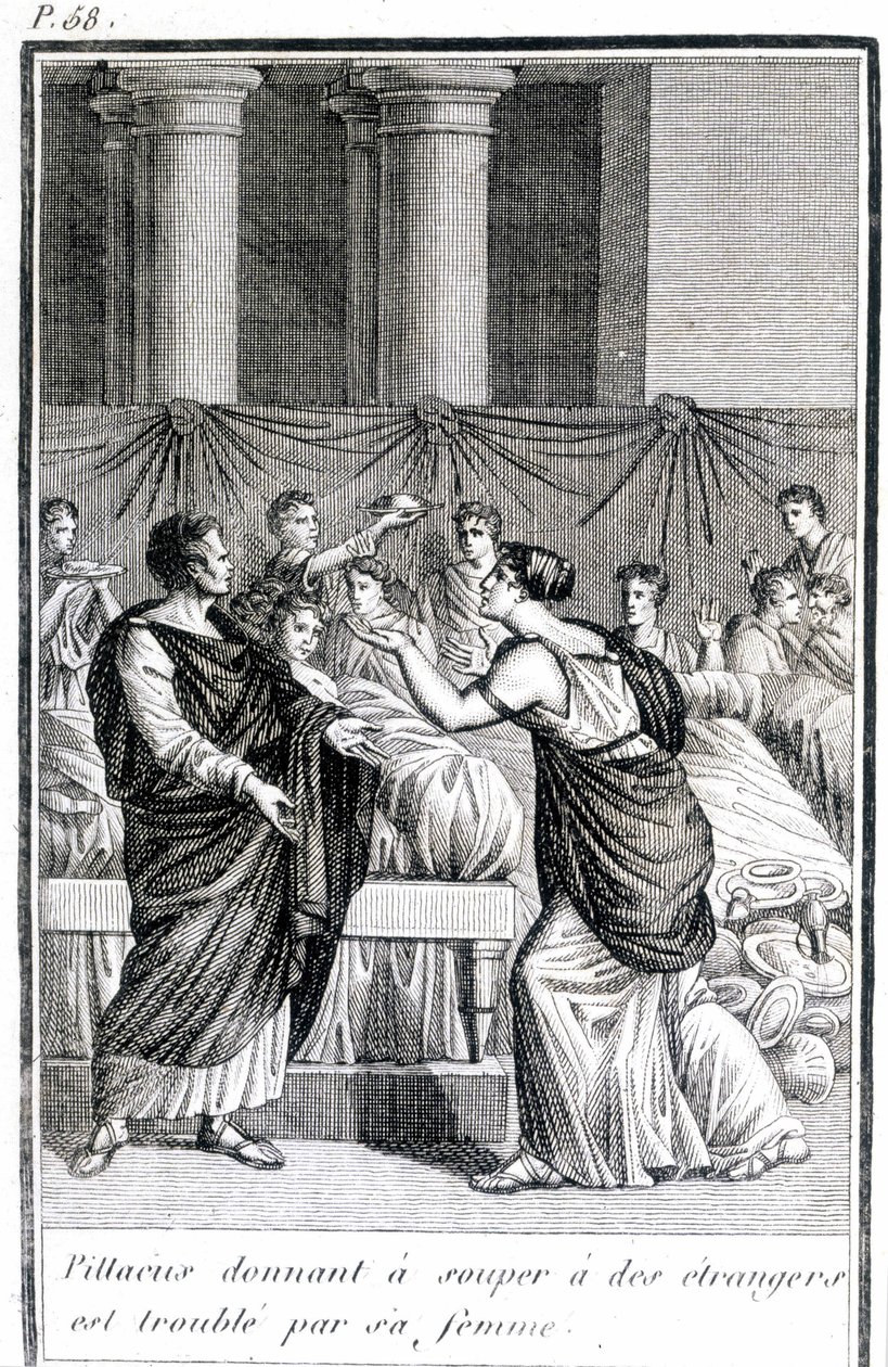 Pillacus gibt Fremden ein Abendessen und wird von seiner Frau gestört. von Unknown artist