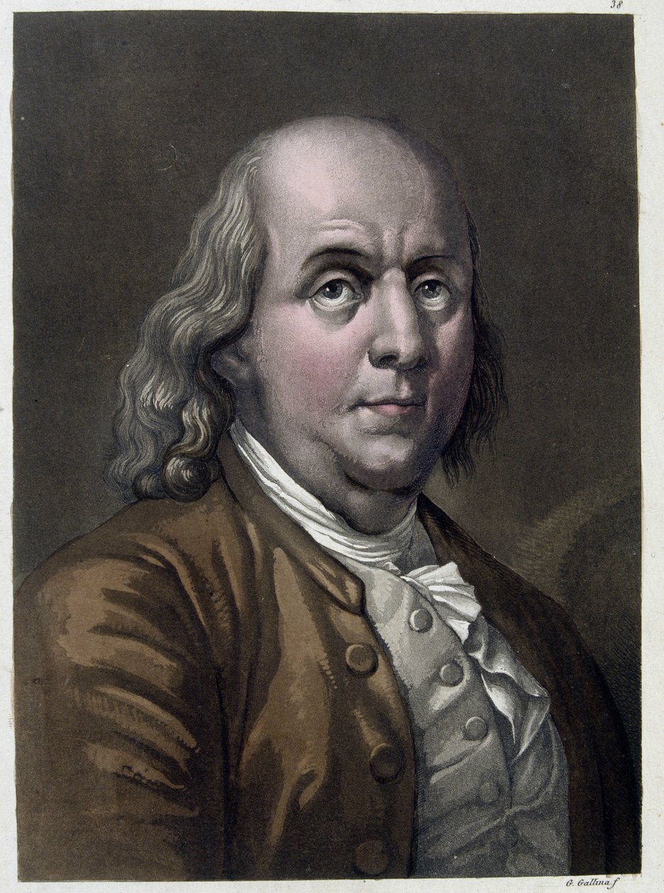 Porträt von Benjamin Franklin, amerikanischer Politiker und Physiker (1706-1790) - in „Das alte und moderne Kostüm“ von Jules Ferrario 1819-1820 von Unknown artist