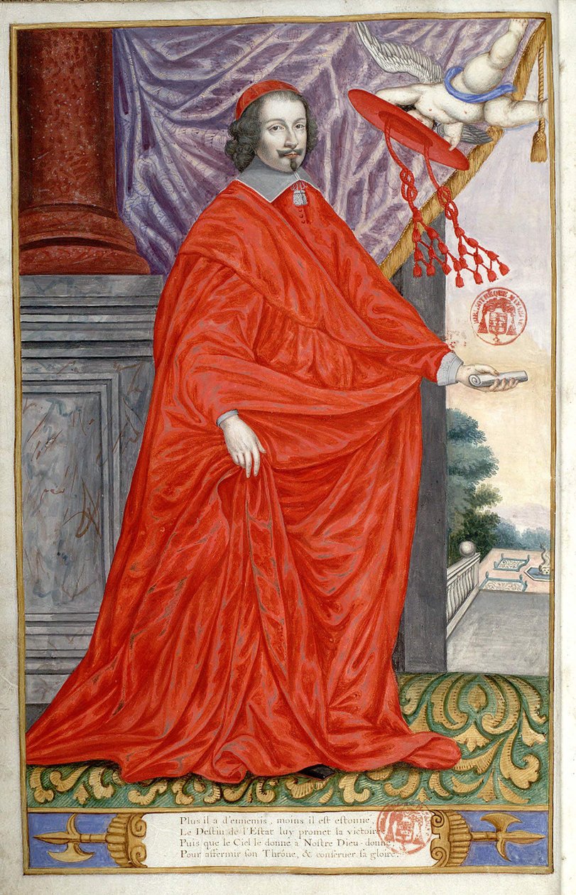 Porträt von Kardinal Jules Mazarin. Porträt gemalt auf Pergament in Jean Puget de La Serre, Panegyrik der berühmten Männer unserer Zeit. 1655 von Unknown artist