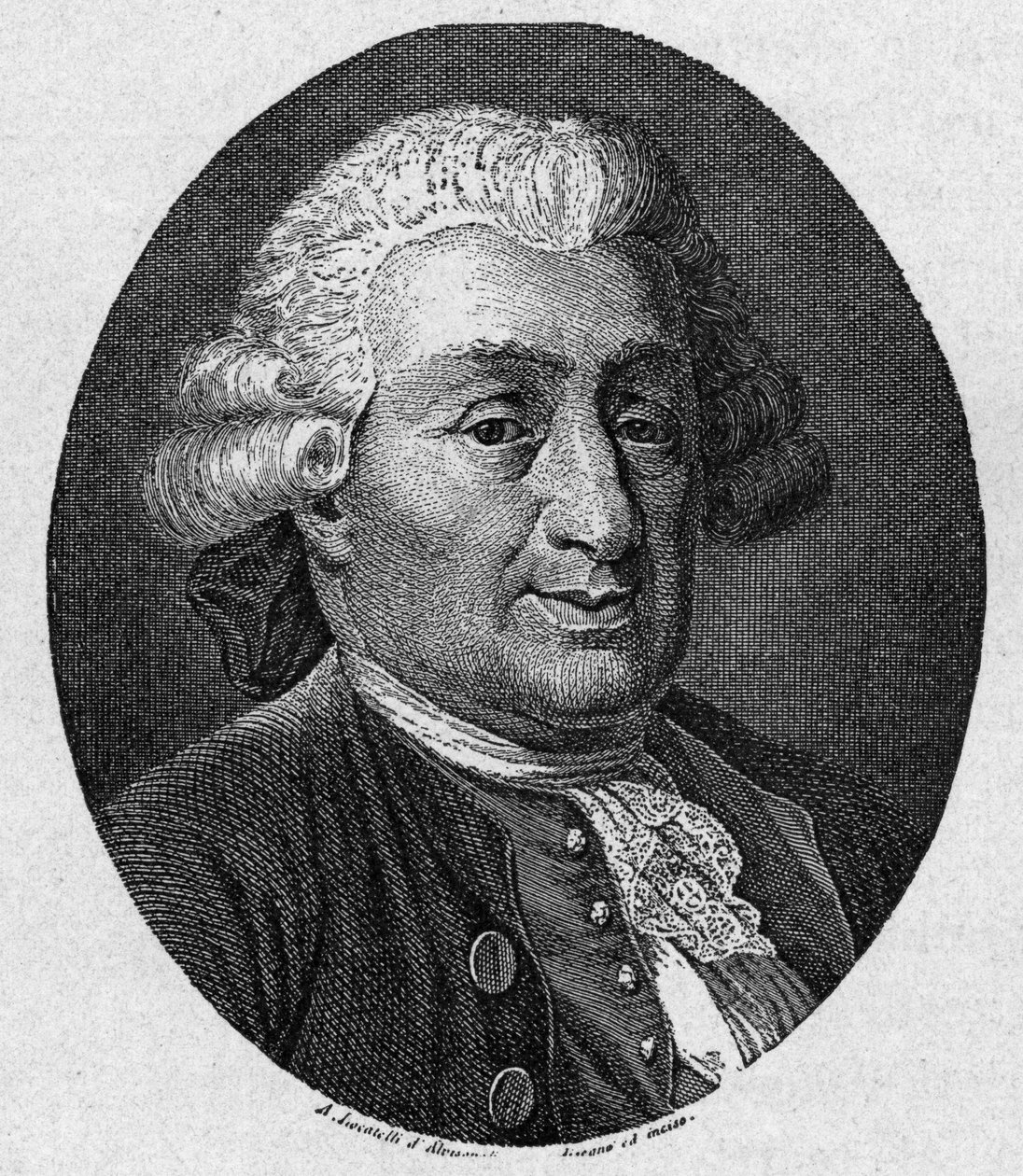 Porträt von Carlo Goldoni (1707 - 1793), italienischer Komödienautor. Gravur des 19. Jahrhunderts von A. Locatelli von Unknown artist