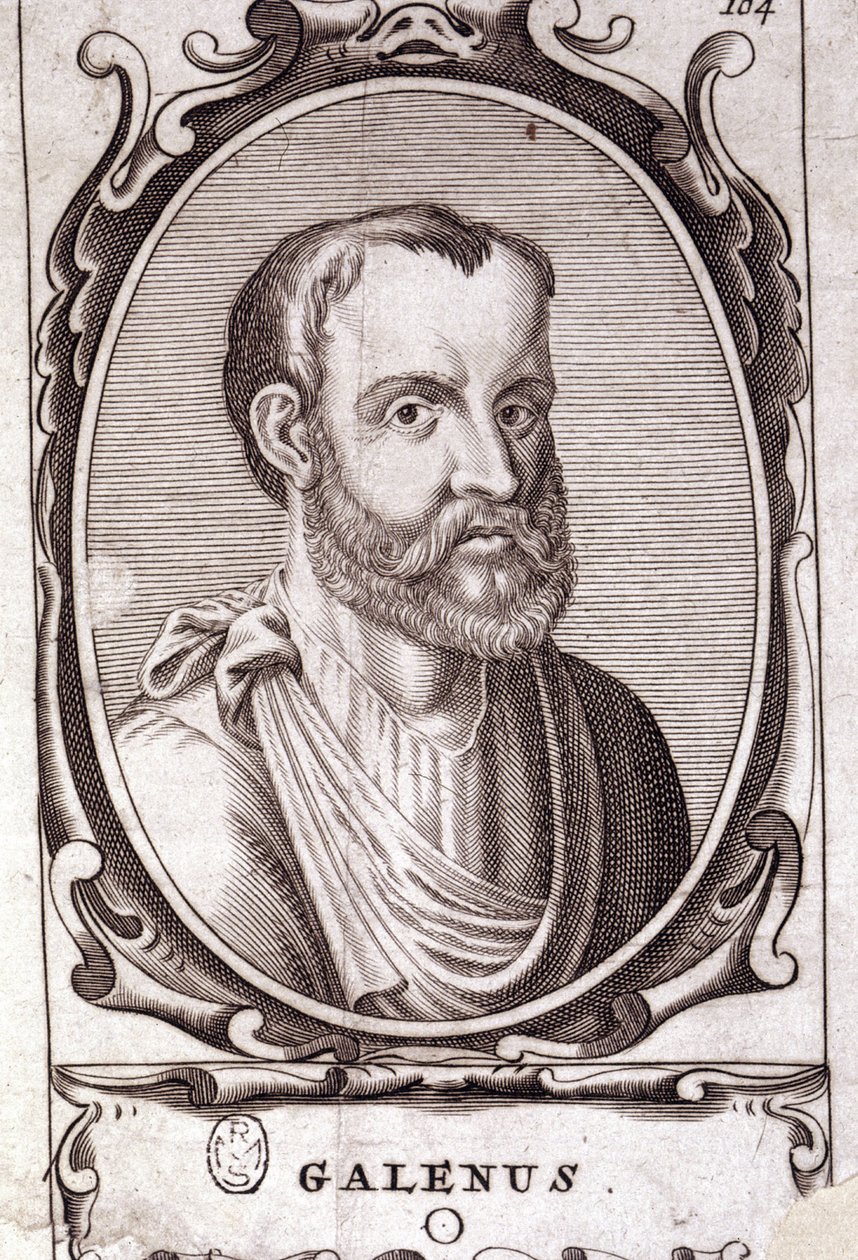 Porträt von Claude Galien (Klaudios Galenos oder Claudio Galeno oder Claudius Galenus oder Galen, ca. 131 - ca. 201), griechischer Arzt. Gravur aus dem 18. Jahrhundert von Unknown artist