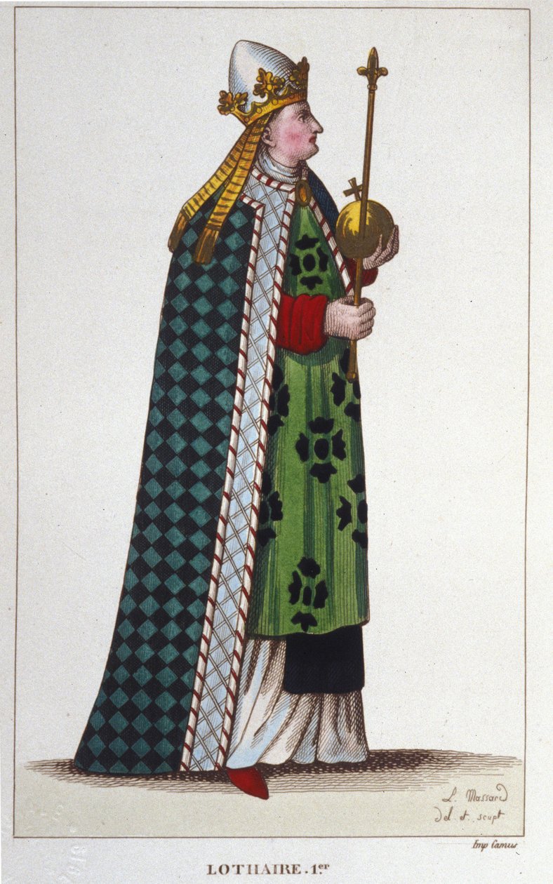 Porträt von Lothar I. (795-855), Kaiser des Westens und König von Italien. Gravur von 1830 von Unknown artist