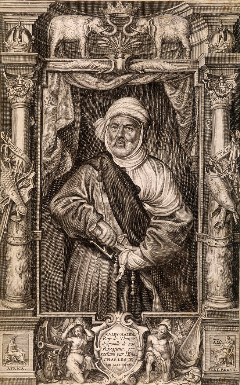 Porträt von Muley Hazen, König von Thunes, seines Königreichs beraubt und von Kaiser Karl V. wiederhergestellt, Tunesien 1535 von Unknown artist