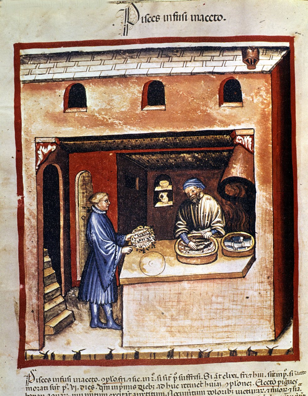 Zubereitung von Meeresfischen in Essig. Illumination aus der Milch der Medizin und Diätetik „Tacuinum sanitatis“ von Unknown artist