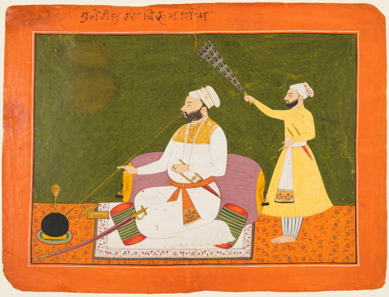 Raja Bikram Singh von Guler (r. 1661–75) raucht eine Wasserpfeife von Unknown artist