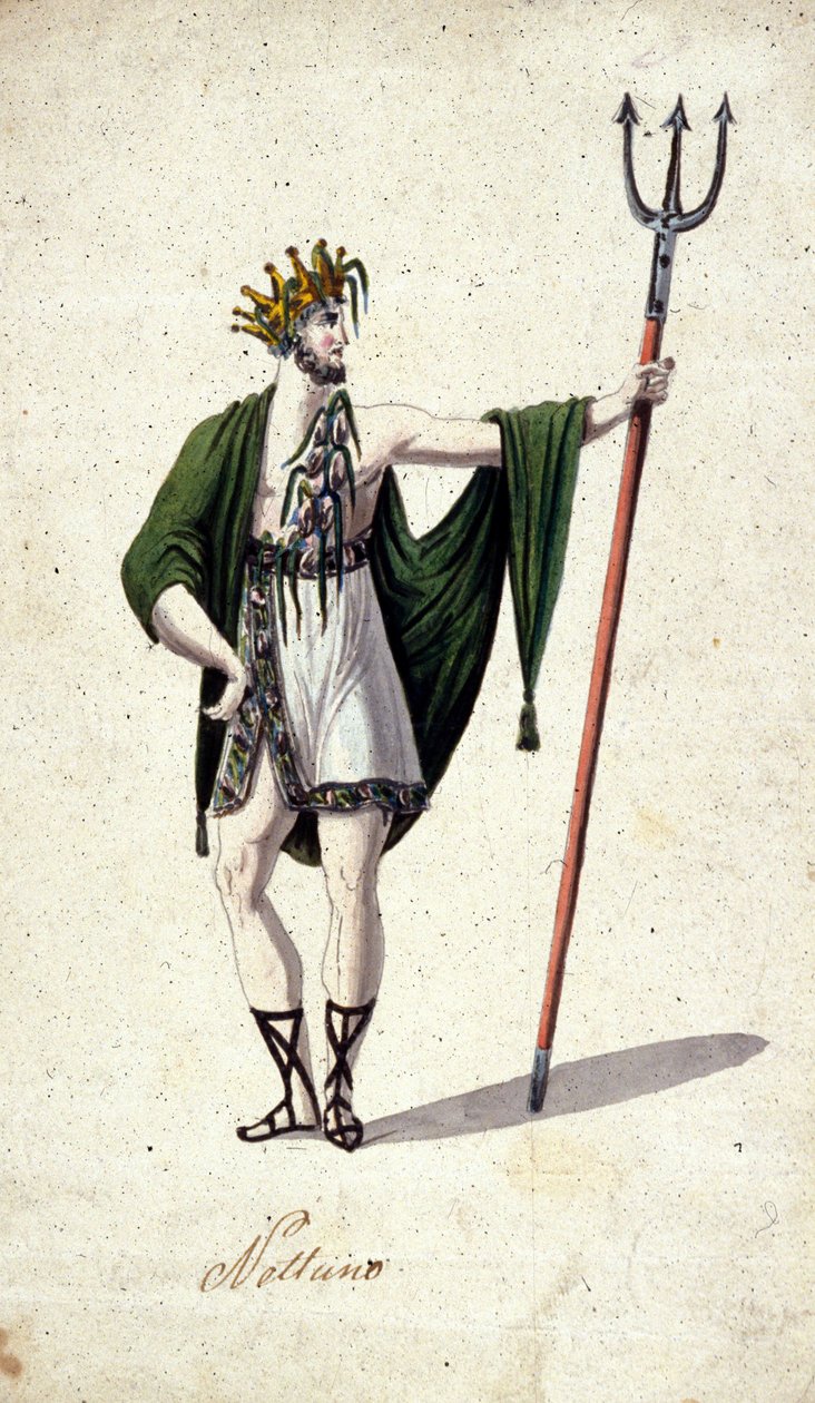 Darstellung des römischen Gottes Neptun mit einem Dreizack (identifiziert mit dem griechischen Poseidon). Aquarell des 18. Jahrhunderts von Unknown artist