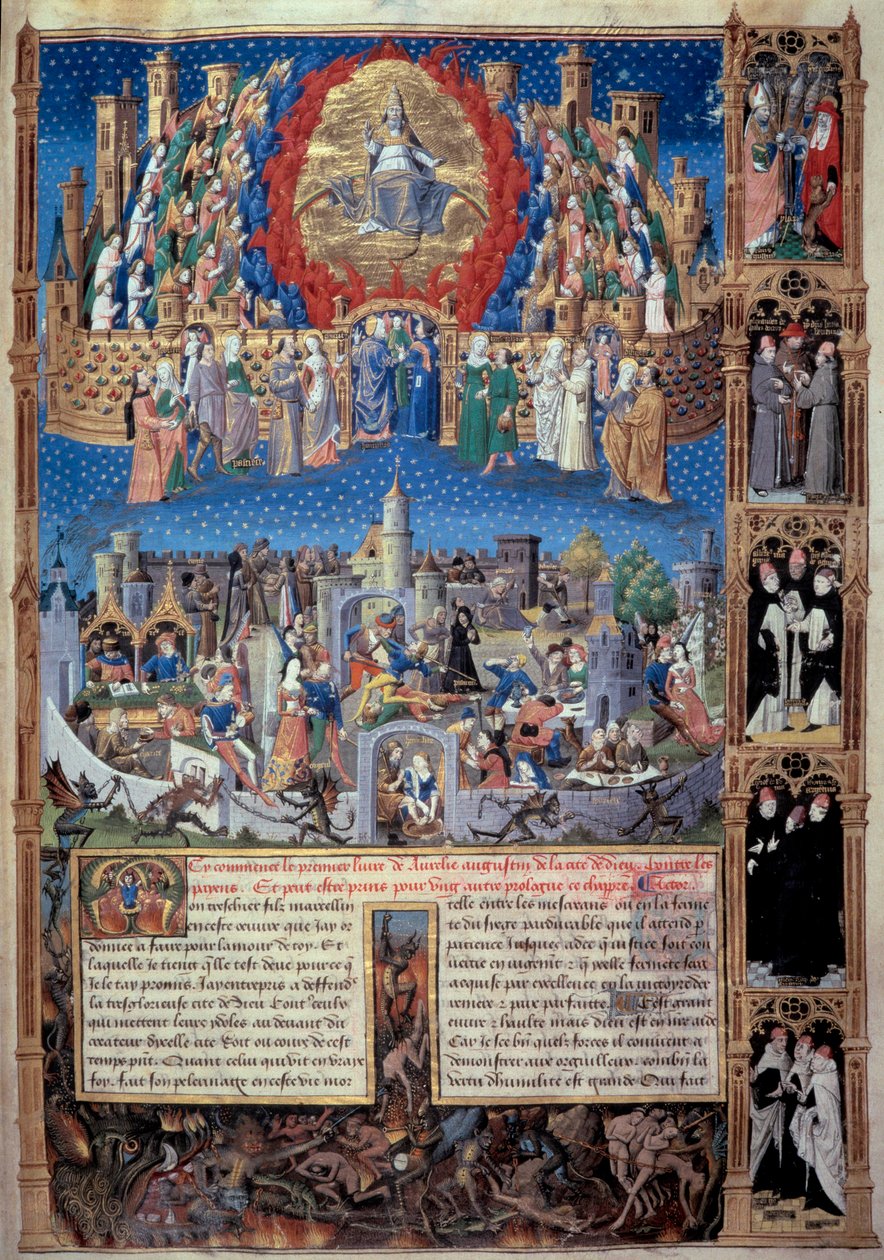 Darstellung der Stadt Gottes und der Stadt der Menschen Miniatur aus „De civitate dei“ von Augustinus von Hippo von Unknown artist