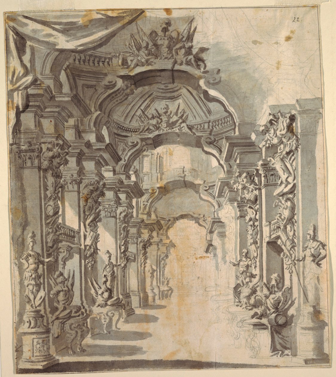 Reich dekorierte Galerie (mit Trophäen auf Sockeln) von Unknown artist