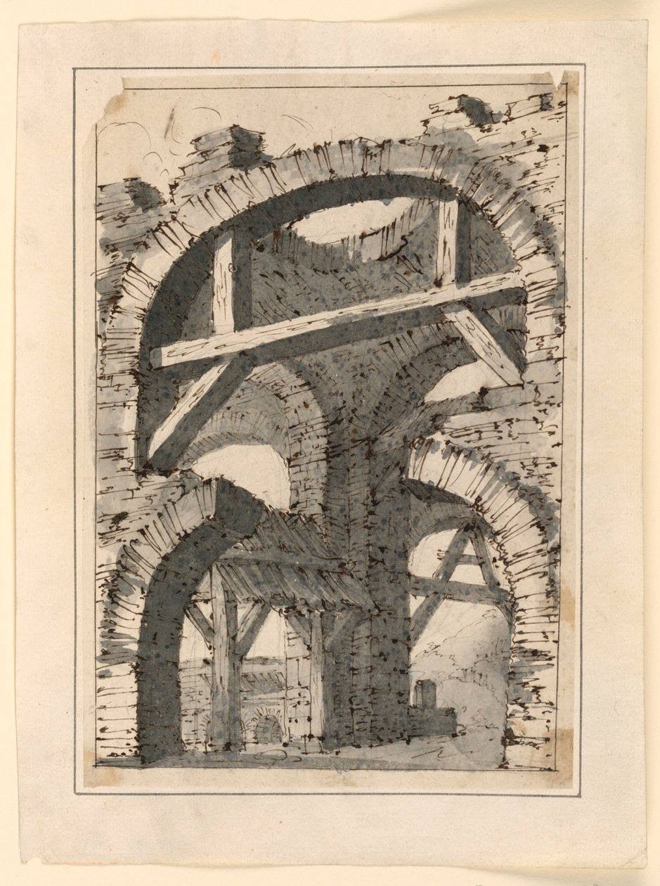 Rauhe Steinbögen, verstärkt durch Holzbalken von Unknown artist
