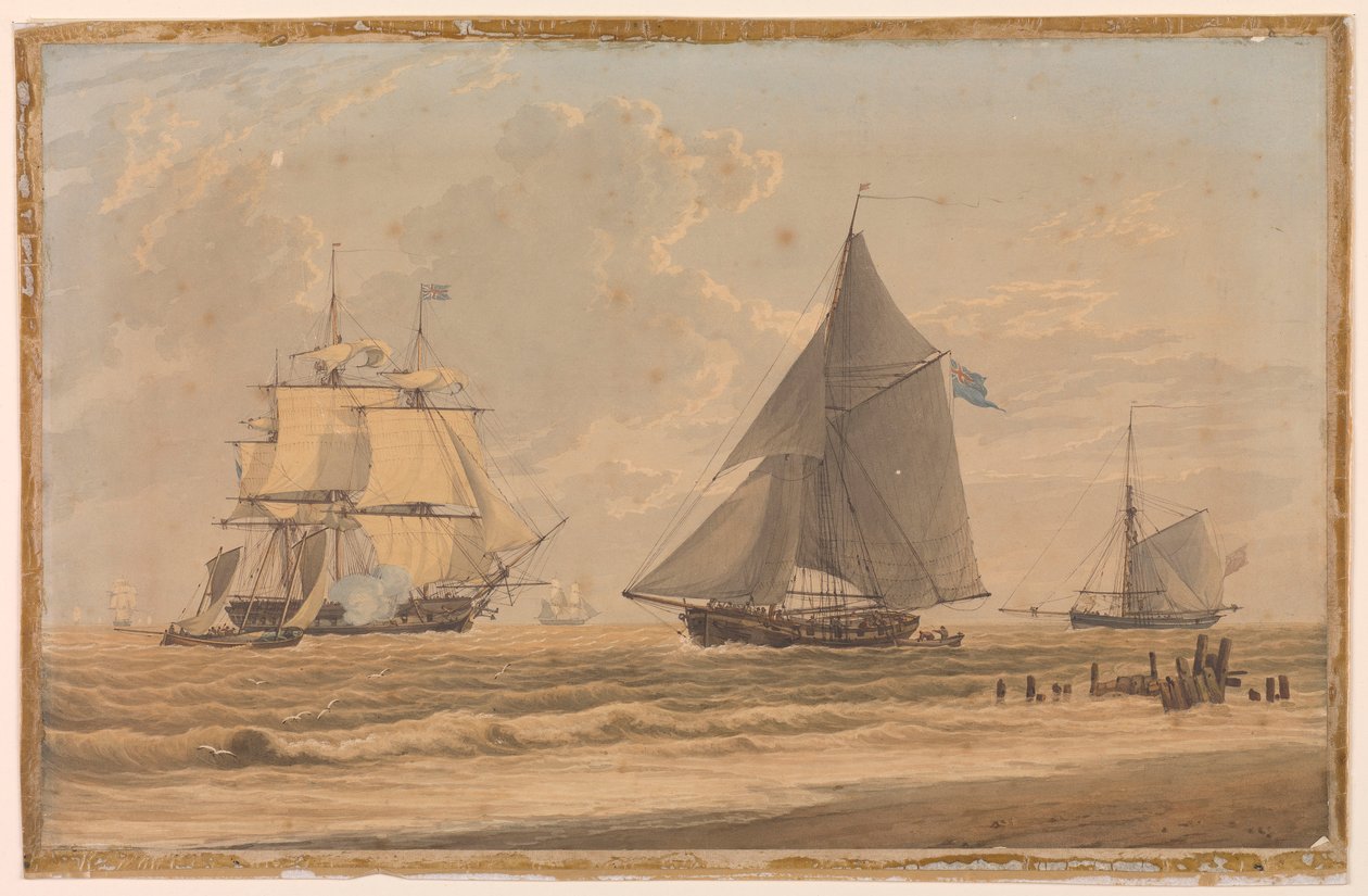 Segelschiff der Royal Navy an der Küste, frühes 19. Jahrhundert von Unknown artist